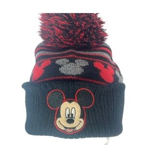 Disney Mickey Embroidered Pom‎ Pom Beanie Hat Graphic Mouse Ears Youth 2T-5T